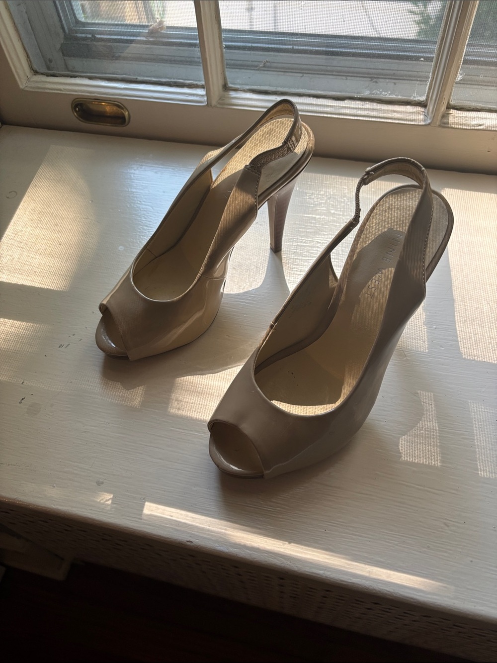 Nine West Beige Peep-Toe Slingback Heels